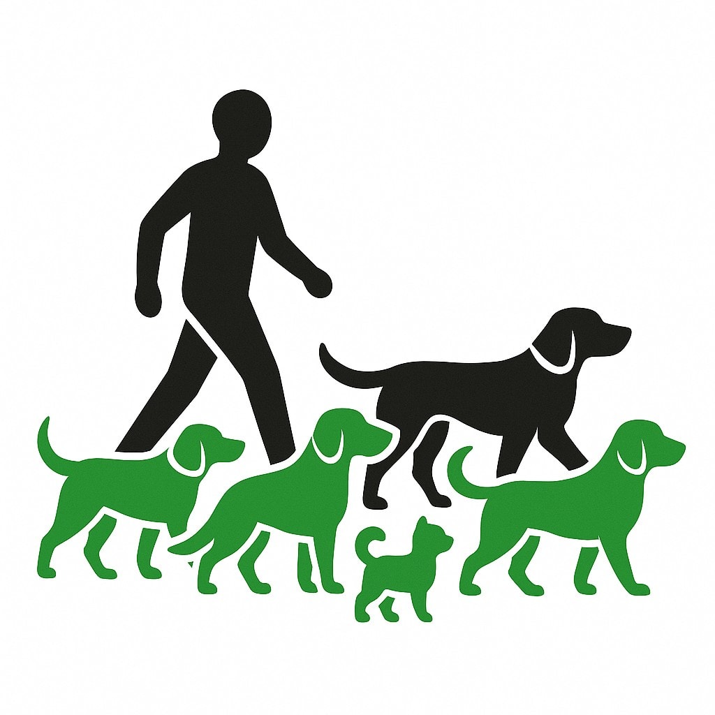 Illustratie van een wandelaar met honden