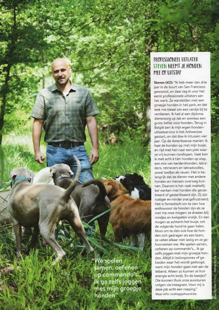 Reportage over Steven en One Happy Hound in Libelle: professioneel uitlater Steven neemt je honden mee op uitstap